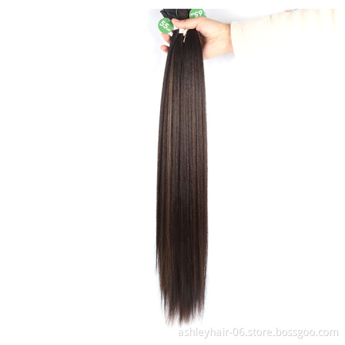 Kanekalon Fiber Hair Straight Wig Brazilian Multi Bundle Synthetic Yaki Weave